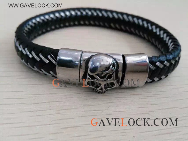 AAA Cool Skull Black Leather Bracelet